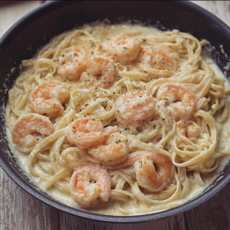 Creamy Shrimp Alfredo Pasta 4 Creamy shrimp alfredo pasta dish served with parsley garnish
