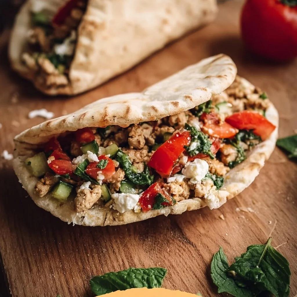 Mediterranean Ground Chicken Pitas