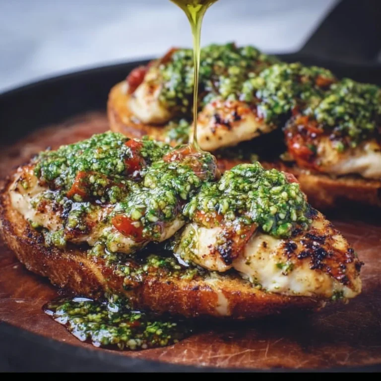 Pesto Bruschetta Chicken served with fresh basil and cherry tomatoes