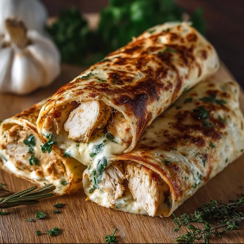 Savory Baked Cheese and Garlic Chicken Wraps